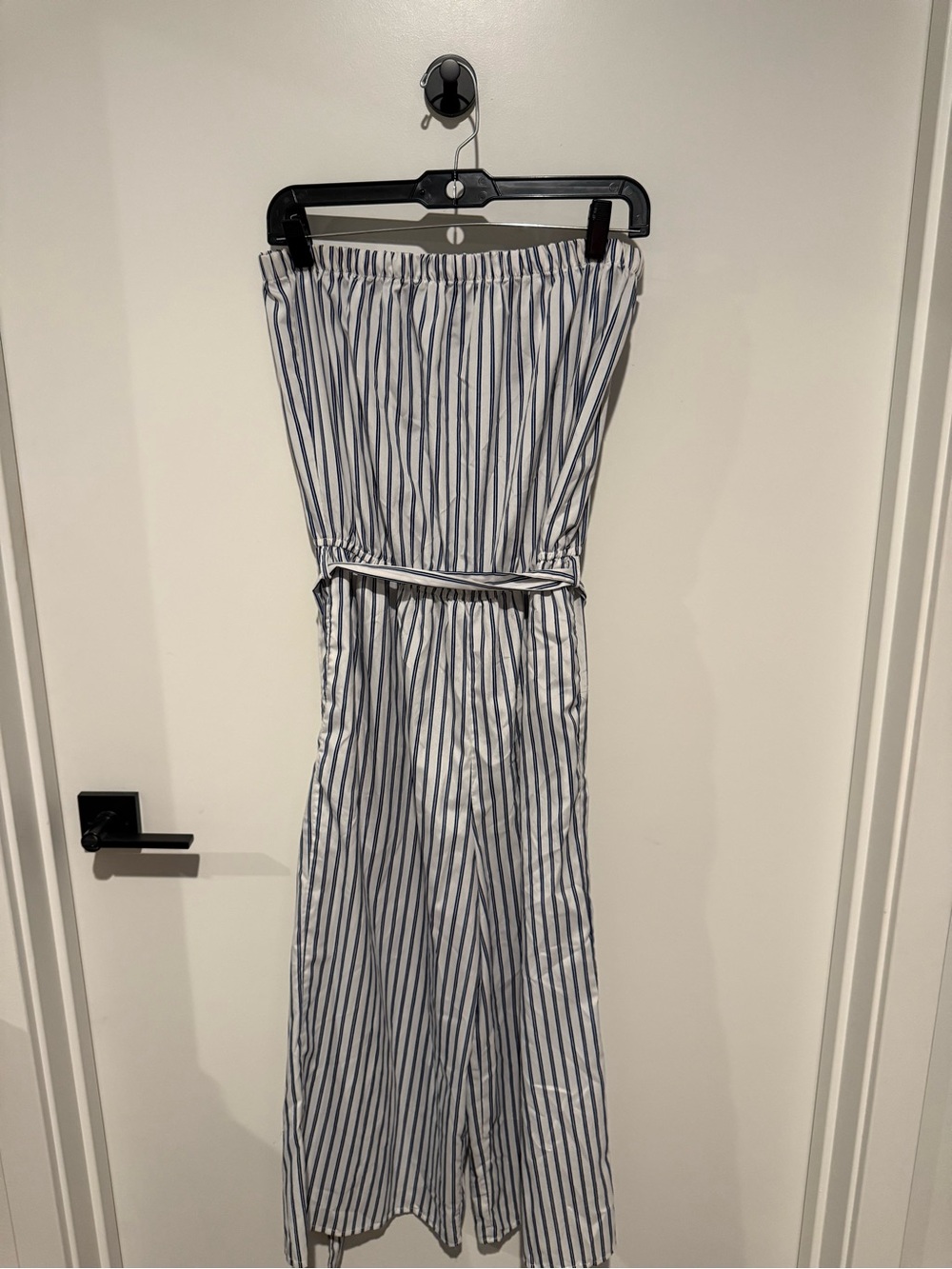 Striped Strapless Jumpsuit in White and Navy